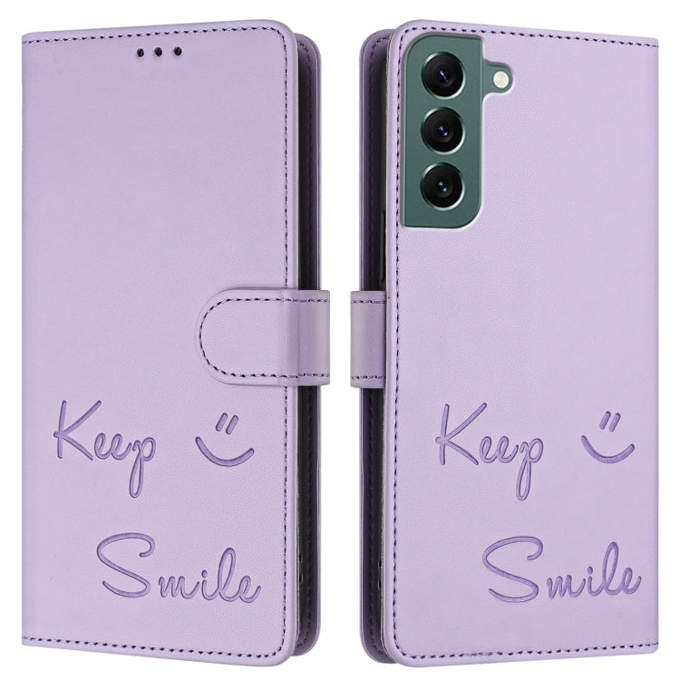 For Samsung Galaxy S22+ 5G Smile Embossing RFID Leather Phone Case