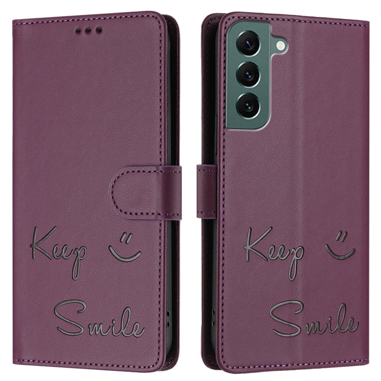 For Samsung Galaxy S22+ 5G Smile Embossing RFID Leather Phone Case