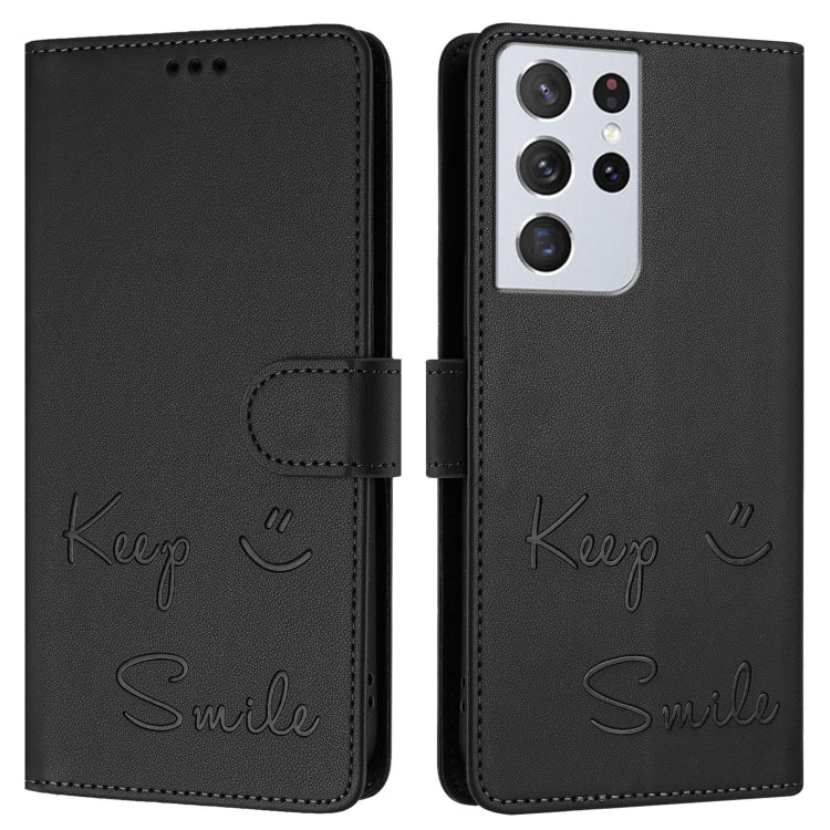 For Samsung Galaxy S21 Ultra 5G Smile Embossing RFID Leather Phone Case