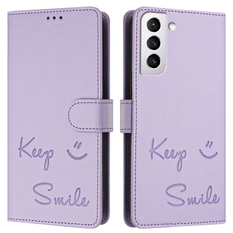 For Samsung Galaxy S21+ 5G Smile Embossing RFID Leather Phone Case