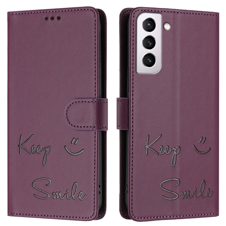 For Samsung Galaxy S21+ 5G Smile Embossing RFID Leather Phone Case