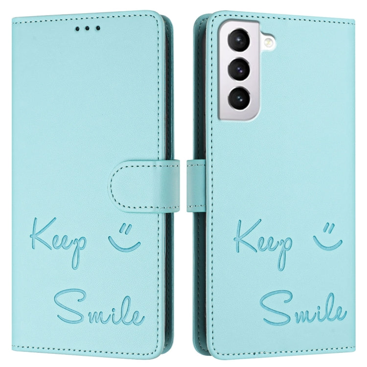 For Samsung Galaxy S21 5G Smile Embossing RFID Leather Phone Case