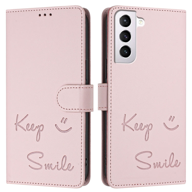 For Samsung Galaxy S21 5G Smile Embossing RFID Leather Phone Case