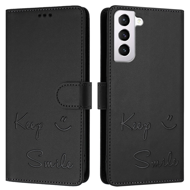 For Samsung Galaxy S21 5G Smile Embossing RFID Leather Phone Case