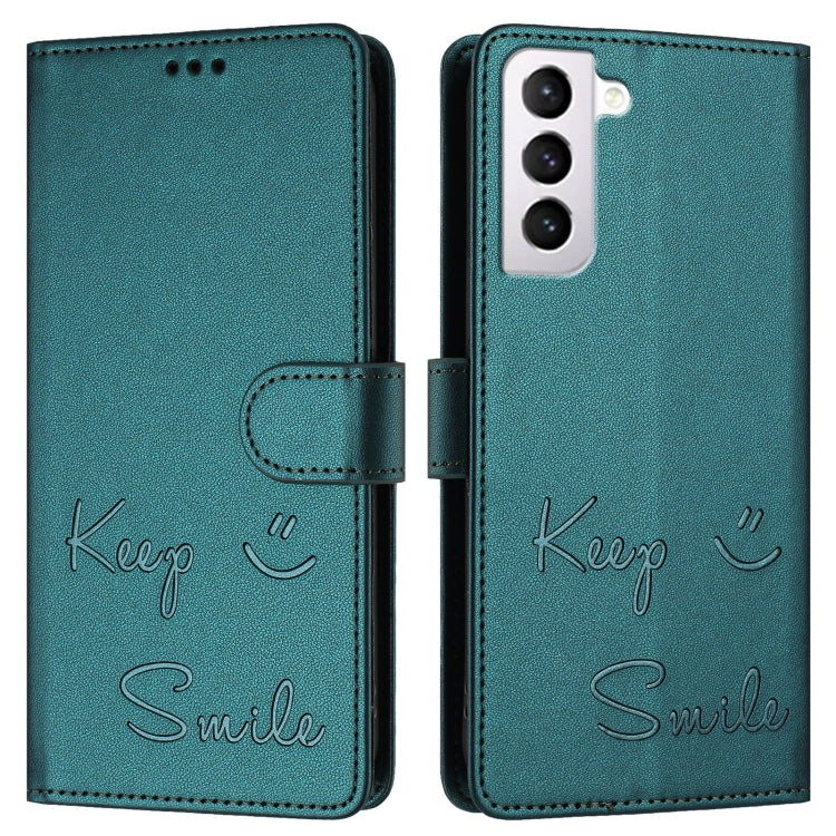 For Samsung Galaxy S21 5G Smile Embossing RFID Leather Phone Case