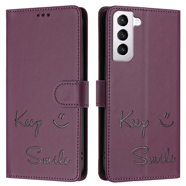 For Samsung Galaxy S21 5G Smile Embossing RFID Leather Phone Case