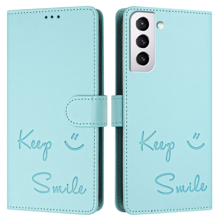 For Samsung Galaxy S21 FE 5G Smile Embossing RFID Leather Phone Case