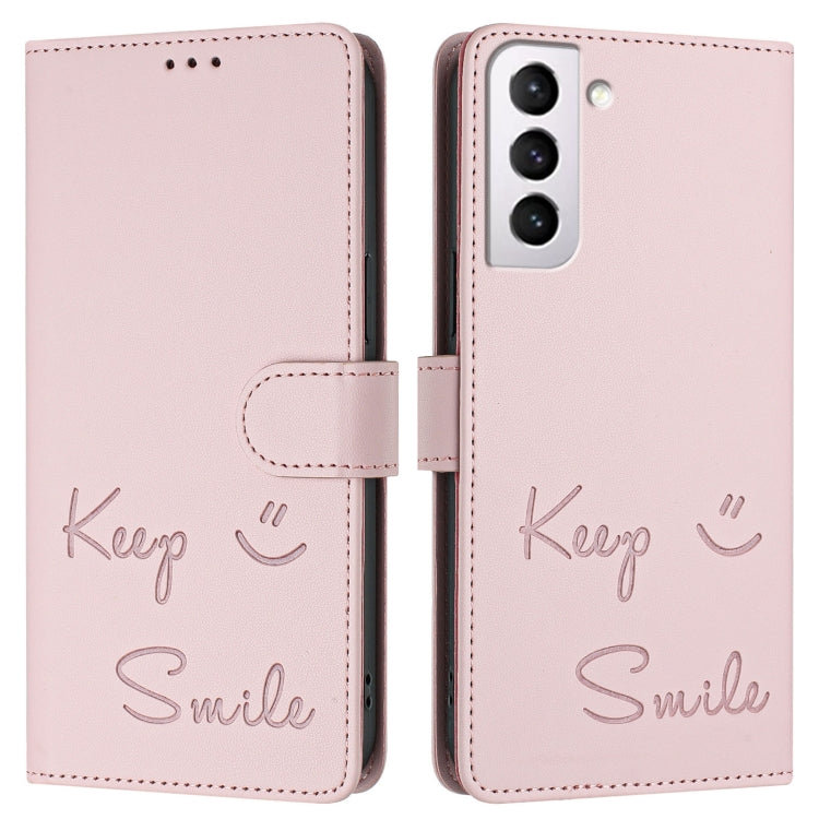 For Samsung Galaxy S21 FE 5G Smile Embossing RFID Leather Phone Case
