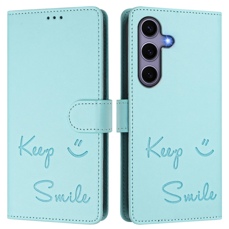 For Samsung Galaxy S25 5G Smile Embossing RFID Leather Phone Case
