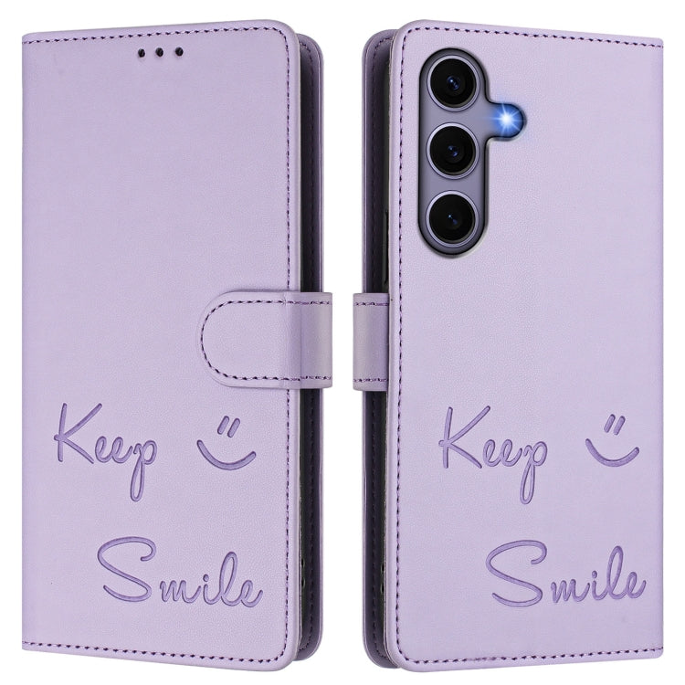 For Samsung Galaxy S25 5G Smile Embossing RFID Leather Phone Case