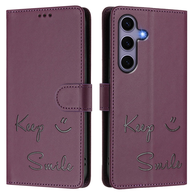 For Samsung Galaxy S25 5G Smile Embossing RFID Leather Phone Case