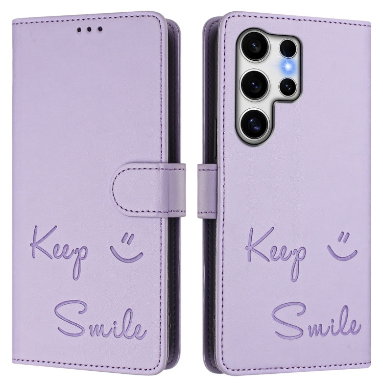 For Samsung Galaxy S25 Ultra 5G Smile Embossing RFID Leather Phone Case