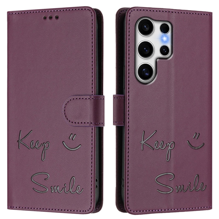 For Samsung Galaxy S25 Ultra 5G Smile Embossing RFID Leather Phone Case
