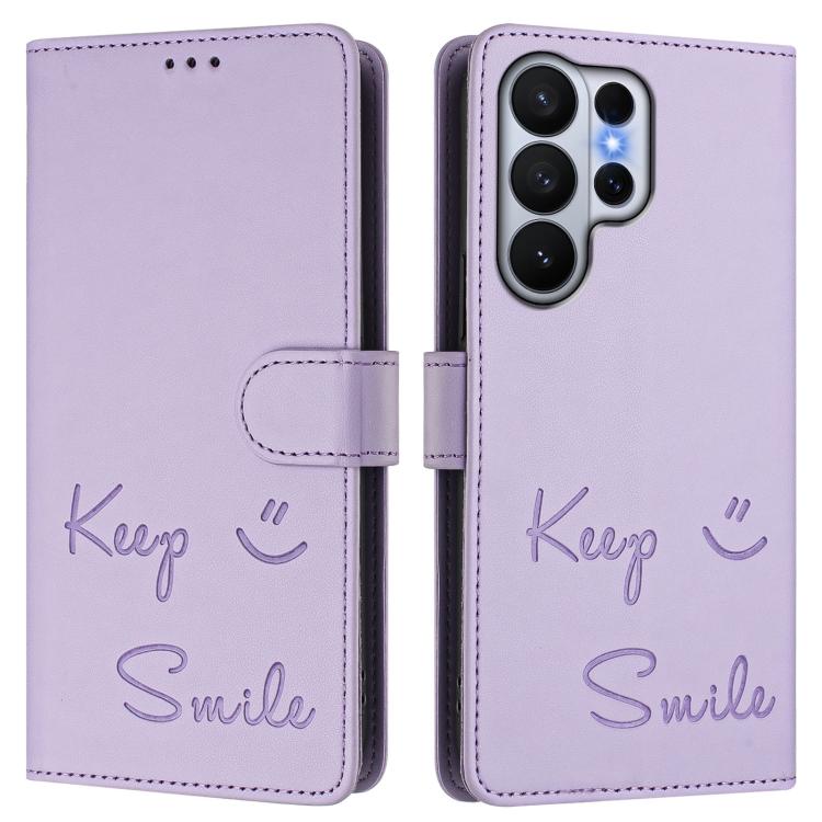 For Samsung Galaxy S26 Ultra 5G Smile Embossing RFID Leather Phone Case