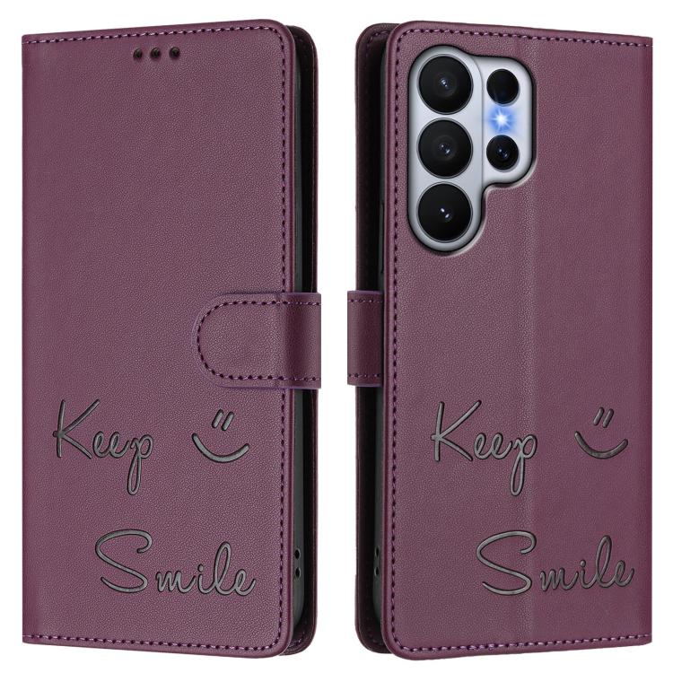 For Samsung Galaxy S26 Ultra 5G Smile Embossing RFID Leather Phone Case