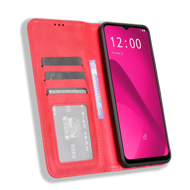 For T-Mobile Revvl 7 5G Magnetic Buckle Retro Texture Leather Phone Case