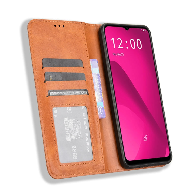 For T-Mobile Revvl 7 5G Magnetic Buckle Retro Texture Leather Phone Case
