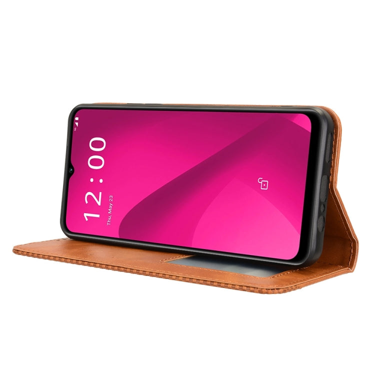 For T-Mobile Revvl 7 5G Magnetic Buckle Retro Texture Leather Phone Case