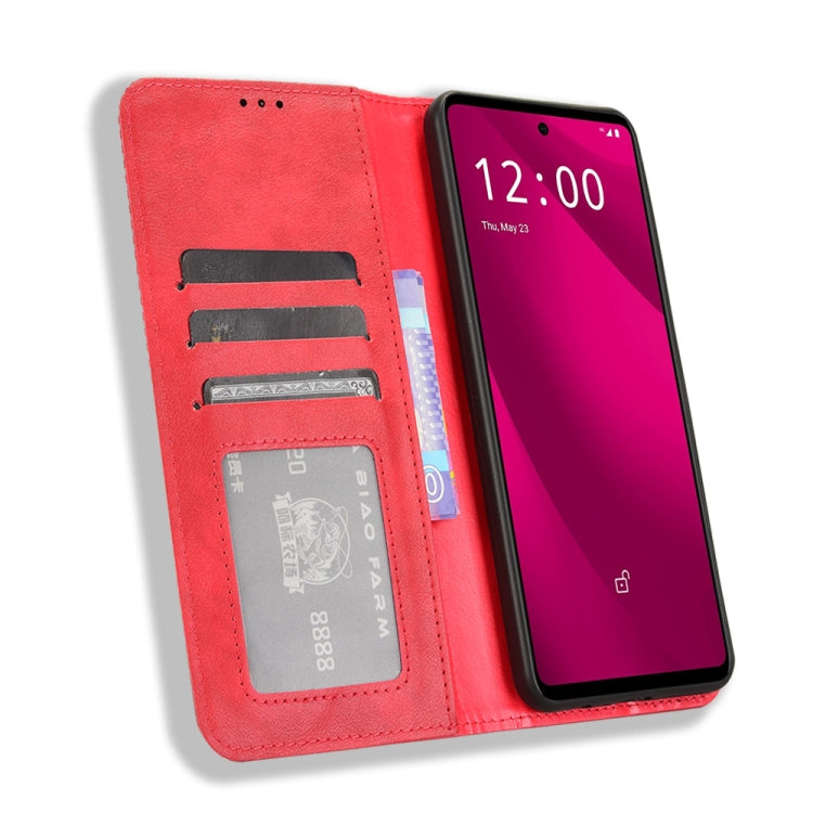 For T-Mobile Revvl 7 Pro 5G Magnetic Buckle Retro Texture Leather Phone Case