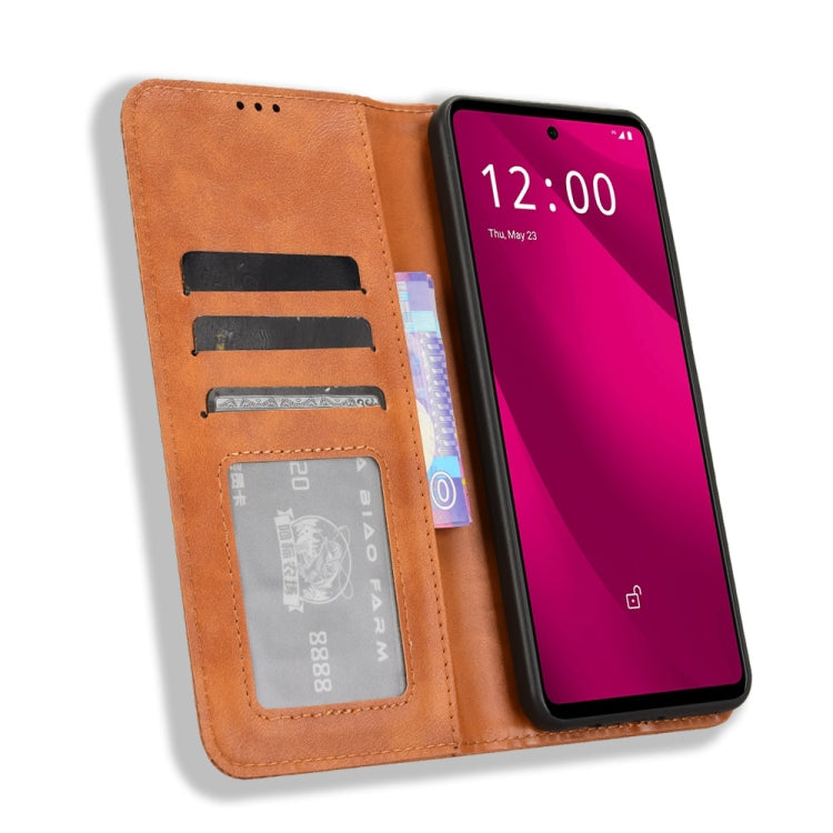 For T-Mobile Revvl 7 Pro 5G Magnetic Buckle Retro Texture Leather Phone Case