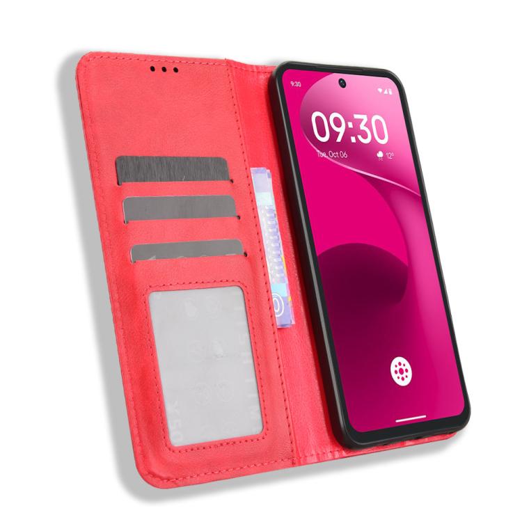 For T-Mobile Revvl 8 Pro 5G Magnetic Buckle Retro Texture Leather Phone Case
