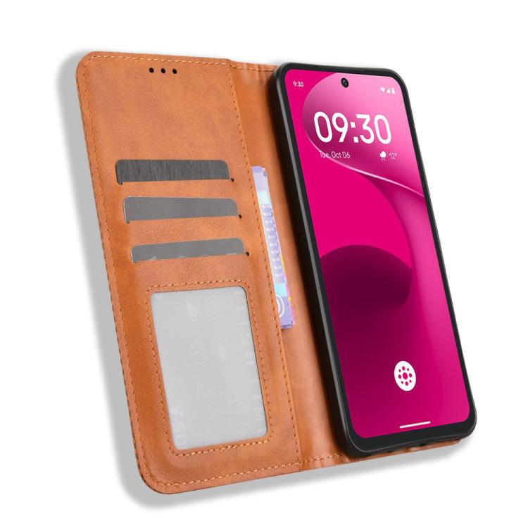 For T-Mobile Revvl 8 Pro 5G Magnetic Buckle Retro Texture Leather Phone Case