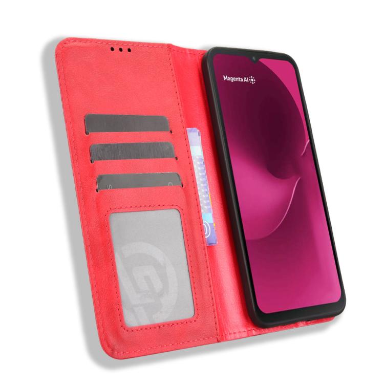 For T-Mobile Revvl 8 5G Magnetic Buckle Retro Texture Leather Phone Case