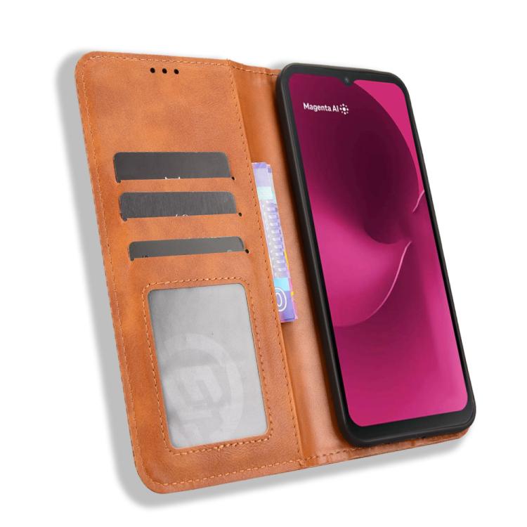 For T-Mobile Revvl 8 5G Magnetic Buckle Retro Texture Leather Phone Case