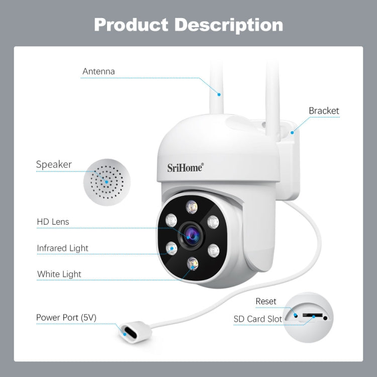 SriHome SH061 2MP 2.4G WiFi AI Humanoid Tracking Infrared Night Vision Camera