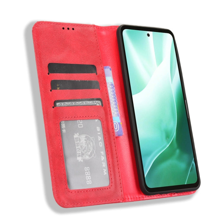 For Fujitsu Arrows We2 Plus Magnetic Buckle Retro Texture Leather Phone Case