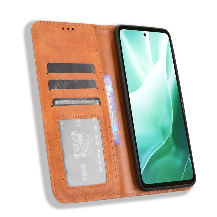 For Fujitsu Arrows We2 Plus Magnetic Buckle Retro Texture Leather Phone Case
