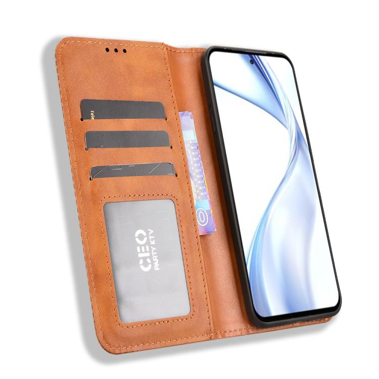 For Fujitsu Arrows Alpha F-51F Magnetic Buckle Retro Texture Leather Phone Case