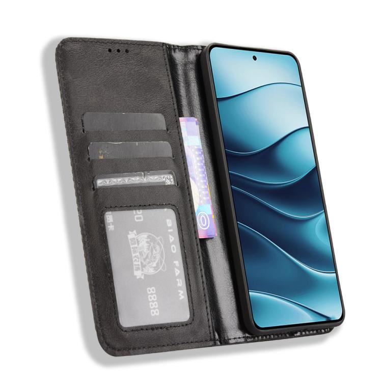 For Redmi Note 14 4G Global 163.25mm Magnetic Buckle Retro Texture Leather Phone Case