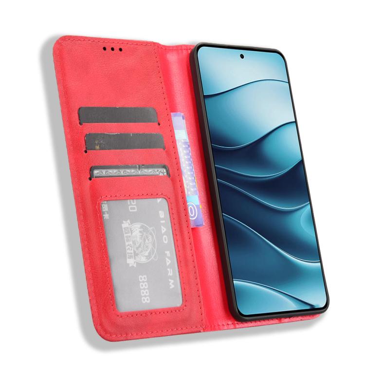 For Redmi Note 14 4G Global 163.25mm Magnetic Buckle Retro Texture Leather Phone Case
