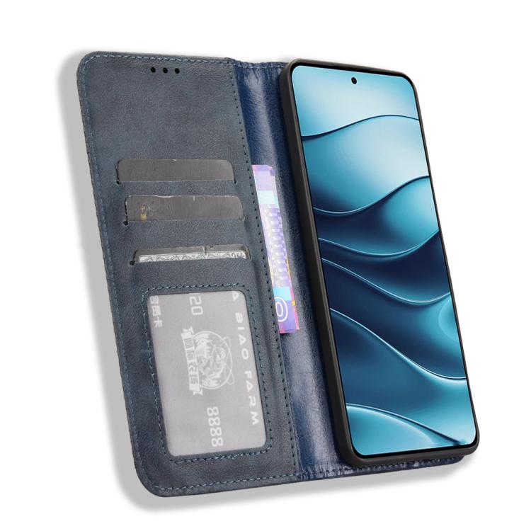 For Redmi Note 14 4G Global 163.25mm Magnetic Buckle Retro Texture Leather Phone Case