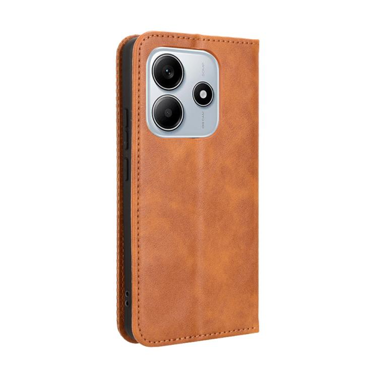 For Redmi Note 14 4G Global 163.25mm Magnetic Buckle Retro Texture Leather Phone Case