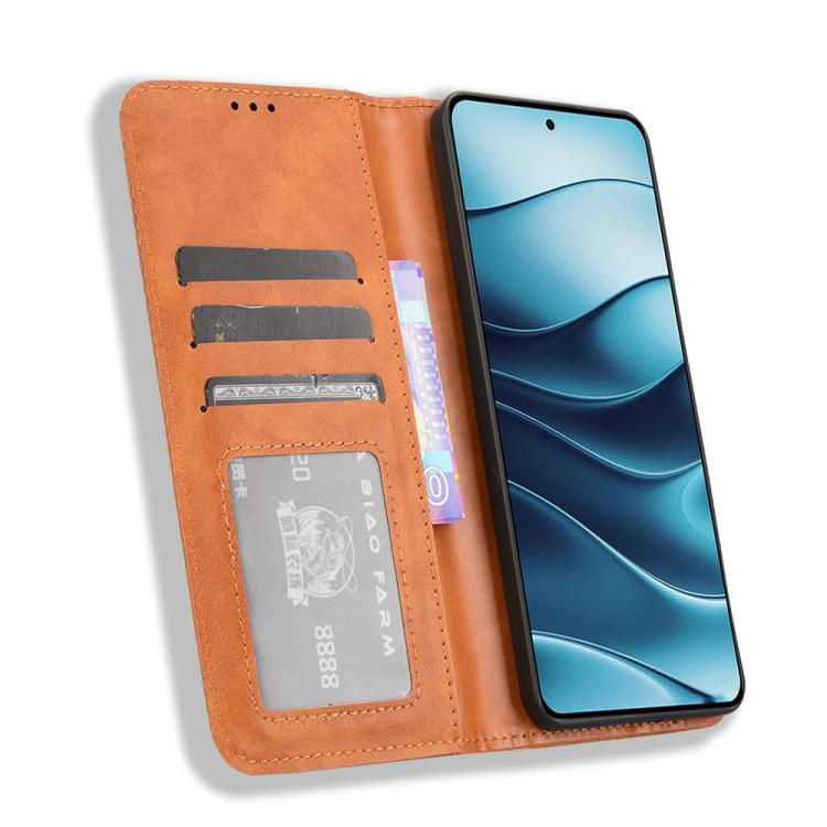 For Redmi Note 14 4G Global 163.25mm Magnetic Buckle Retro Texture Leather Phone Case