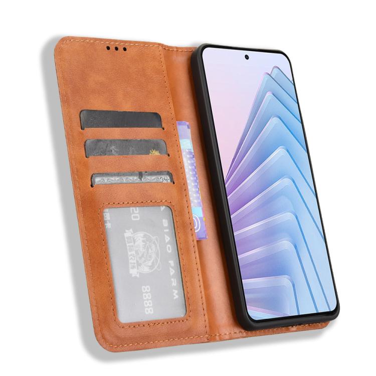 For Redmi Note 14 4G 163.25mm Magnetic Buckle Retro Texture Leather Phone Case