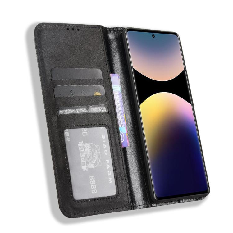 For Redmi Note 14 Pro 4G Magnetic Buckle Retro Texture Leather Phone Case