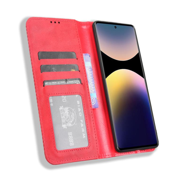 For Redmi Note 14 Pro 4G Magnetic Buckle Retro Texture Leather Phone Case