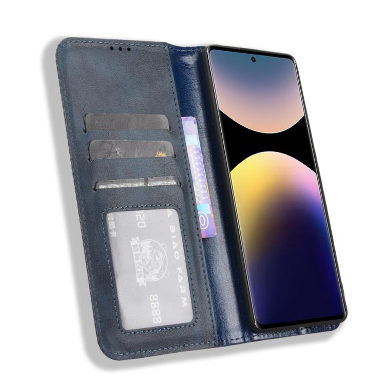 For Redmi Note 14 Pro 4G Magnetic Buckle Retro Texture Leather Phone Case