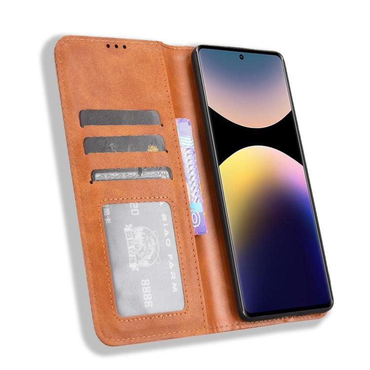 For Redmi Note 14 Pro 4G Magnetic Buckle Retro Texture Leather Phone Case