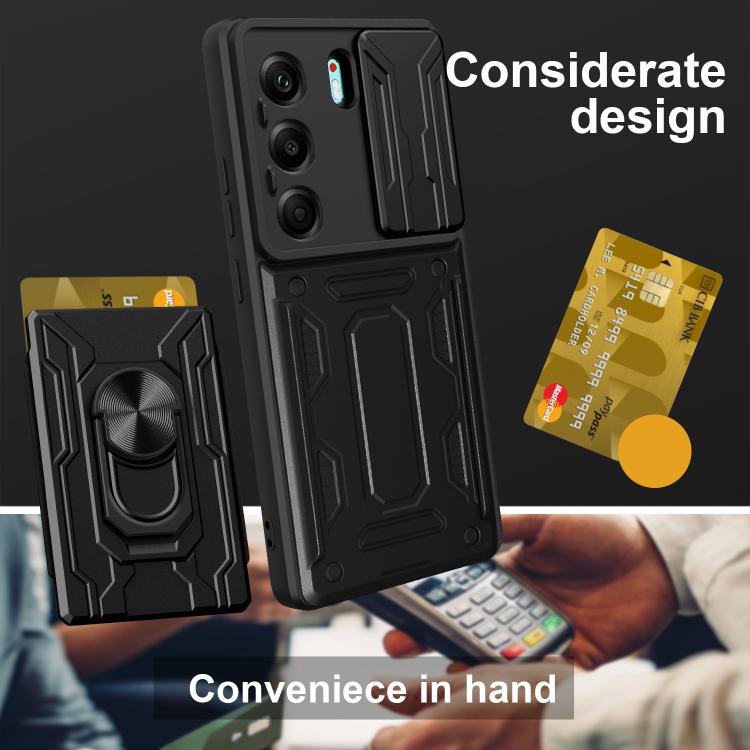 For Tecno Camon 40 Sliding Camshield TPU+PC Phone Case with Card Slot