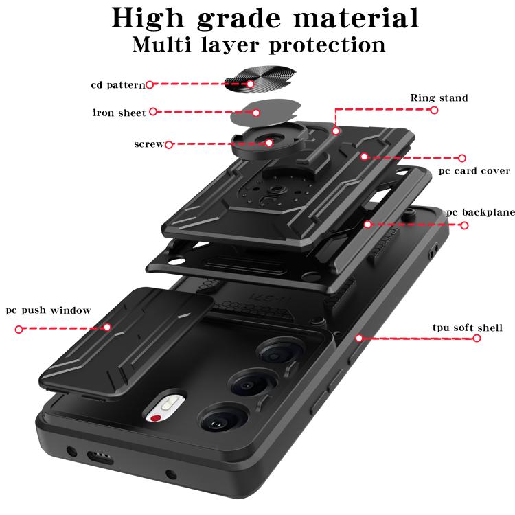 For Tecno Camon 40 Pro 5G Sliding Camshield TPU+PC Phone Case with Card Slot