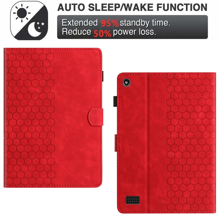For Amazon Kindle Fire 7 2017 / 2019 Honeycomb Embossed Leather Smart Tablet Case