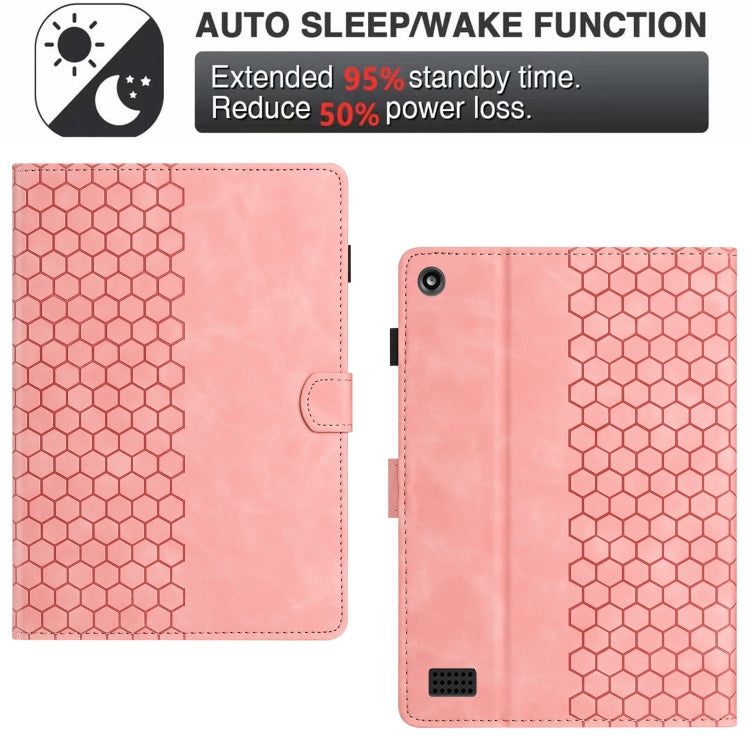 For Amazon Kindle Fire 7 2017 / 2019 Honeycomb Embossed Leather Smart Tablet Case