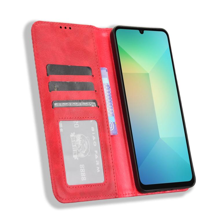For Samsung Galaxy A06 5G Magnetic Buckle Retro Texture Leather Phone Case