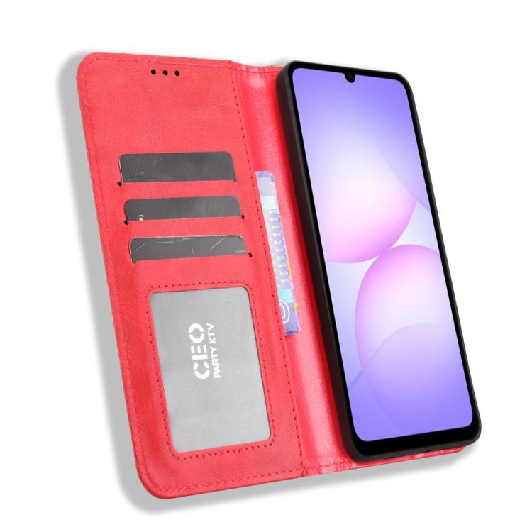 For Samsung Galaxy A07 4G Magnetic Buckle Retro Texture Leather Phone Case