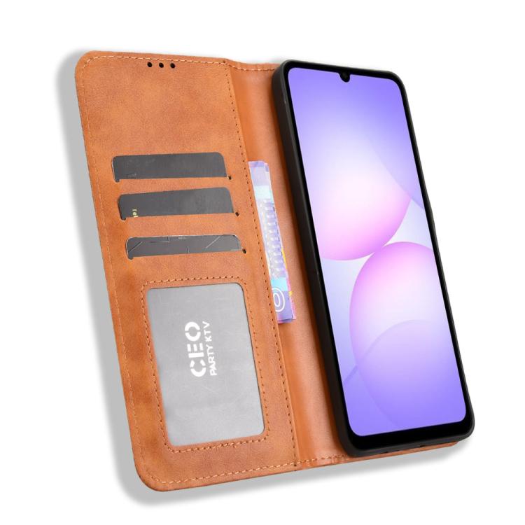 For Samsung Galaxy A07 4G Magnetic Buckle Retro Texture Leather Phone Case