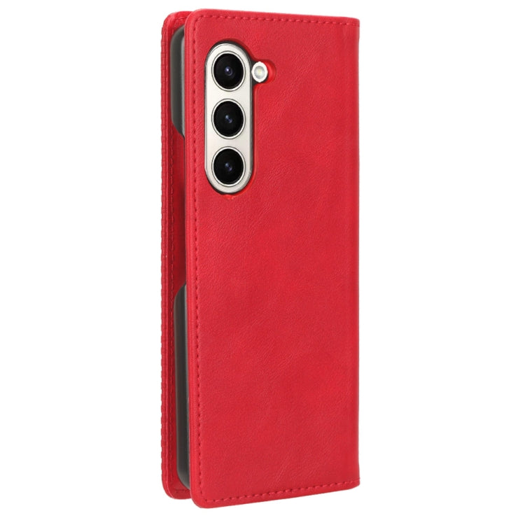For Samsung Galaxy Z Fold6 Magnetic Buckle Retro Texture Leather Phone Case